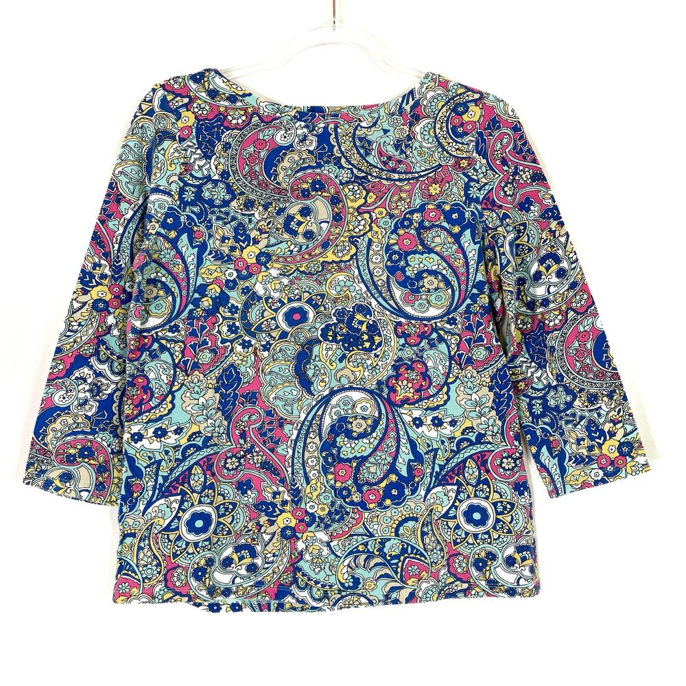 Talbots | 3/4 Sleeve Tee Shirt Paisley Floral Bateau Neckline Cotton Womens LP